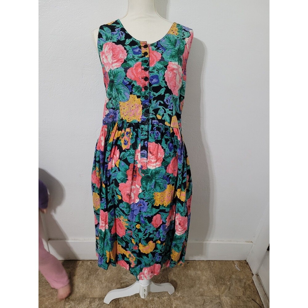 Vintage Floral Sleeveless Cotton Dress Cottagecore Breastfeeding Summer Large